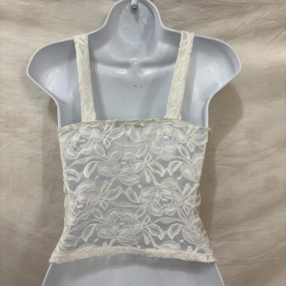 Y2K cream lace crisscross front deep v neck camisole - Picture 2 of 4